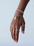Sterling Silver Rolo Chain Rings pictured on models fingers.