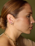 14kt Yellow Gold White Sapphire Bezel Stud pictured on model in third piercing. 