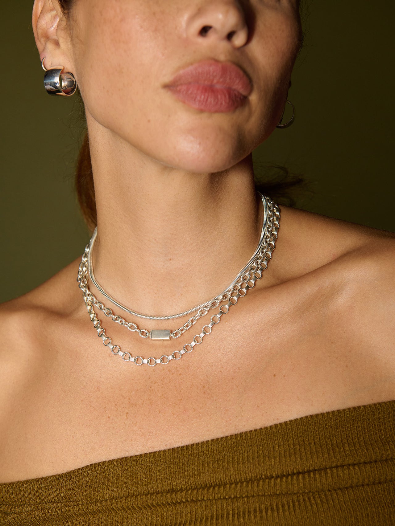 Sterling Silver Texture Life Saver Chain pictured on model. 