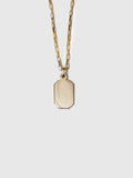Gold Octagonal ID Pendant pictured on Petite Industrial Box Link Chain. 