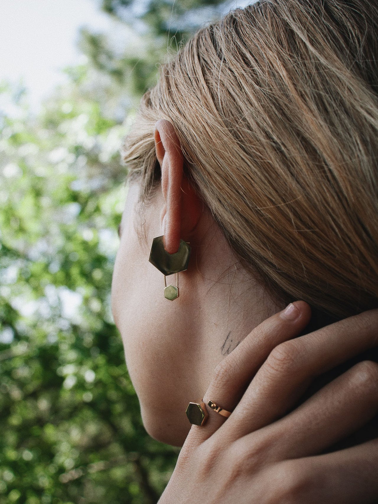 Hexagon Safety Pin pictured on model.