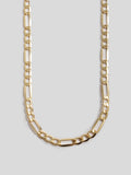 Close up of 14Kt Yellow Gold XL Hollow Figaro Chain on light grey background.