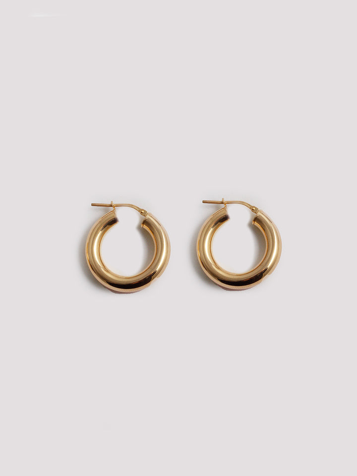 The Tru Hoops - Small (Vermeil Gold). Grey backdrop