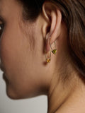 14kt Yellow Gold Trillion Safety Pin with Citrine pictured in models first piercing. 