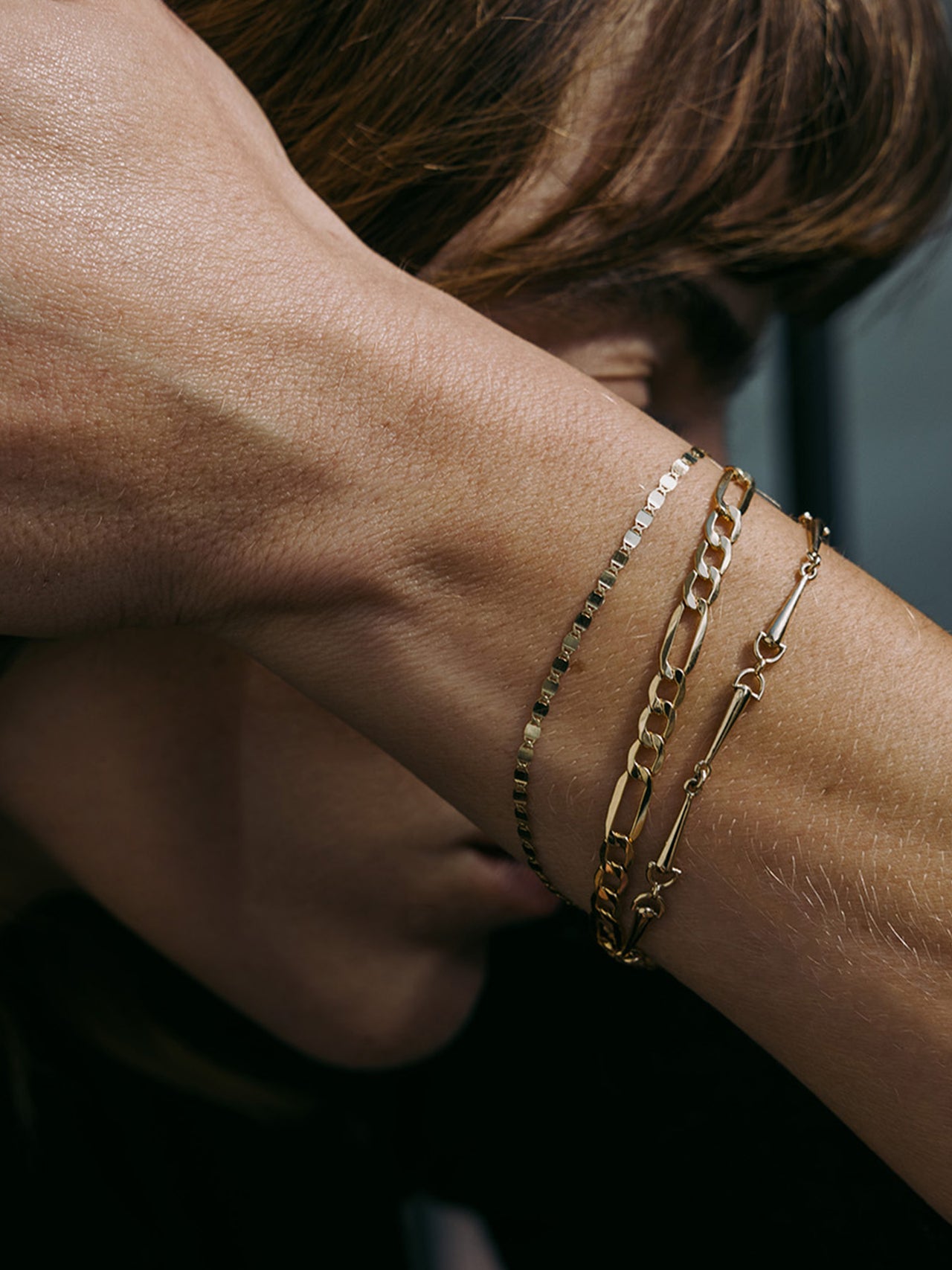 Sol Valentino Bracelet pictured on models wrist stacked with other styles. 