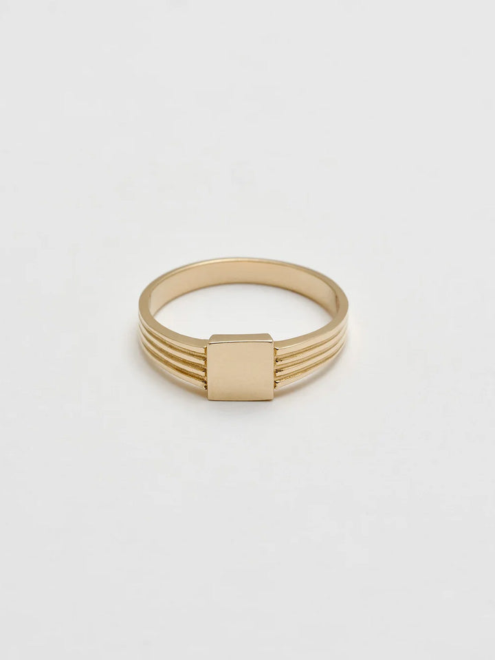 Mini Square ID Ring: 14kt Yellow Gold Ring with a 5mm Square ID Face and a 3.5mm to 2mm Tapered Band