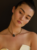 Vermeil Onyx & Toggle Wrap Necklace pictured on model.